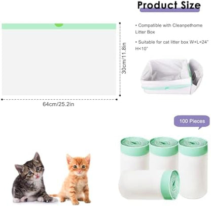 100 Count Self Cleaning Cat Litter Box Liner Bags Compatible with Automatic Cat Litter Box, Thick Heavy Duty Drawstring Replacement Waste Drawer Liners-25.2" x 11.8" - Image 2