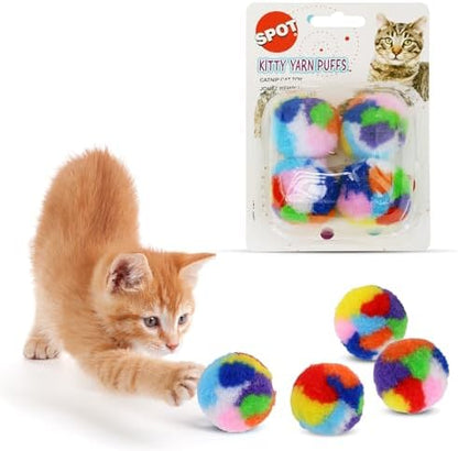 Ethical SPOT Kitty Yarn Puffs Colorful Woolen Yarn Cat Toy Contains Catnip 1.5" Pack of 4 Pet - Image 2