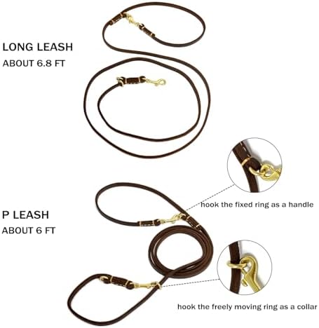 Multi Function 8ft Genuine Leather Hands Free Dog Training Leash for Puppy Small and Medium Dogs (8 Foot*3/8 inch, Brown) - Image 5