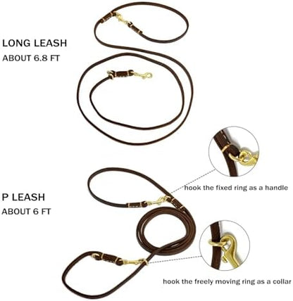 Multi Function 8ft Genuine Leather Hands Free Dog Training Leash for Puppy Small and Medium Dogs (8 Foot*3/8 inch, Brown) - Image 5