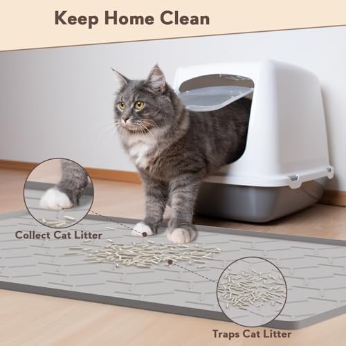 Garoopion Silicone Cat Litter Mat Large 40" X 28", Easy to Clean, Gray - Image 3