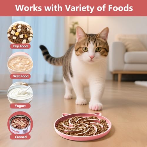 2Pcs Silicone Slow Feeder Cat Bowl,Puzzle Feeder,Interactive Toys,Slow Feeding cat Bowl Suitable for All Dry and Wet Foods,Easy to Clean Silicone Bowls(Grey and Pink) - Image 3