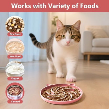 2Pcs Silicone Slow Feeder Cat Bowl,Puzzle Feeder,Interactive Toys,Slow Feeding cat Bowl Suitable for All Dry and Wet Foods,Easy to Clean Silicone Bowls(Grey and Pink) - Image 3