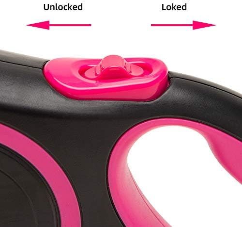 PINA Retractable Dog Leash, 26ft Dog Leash for Small Medium Large Dogs Up to 110lbs, 360° Tangle-Free Strong Reflective Nylon Tape, with Anti-Slip Handle, One-Handed Brake, Lock - Black Pink - Image 5