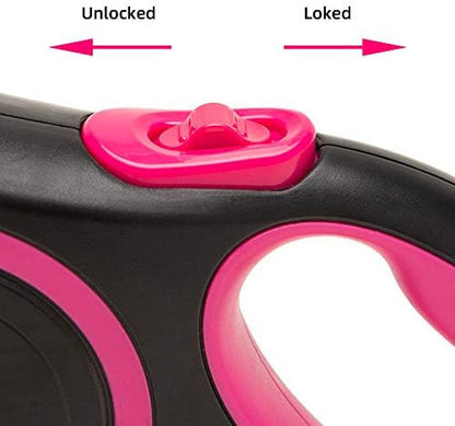 PINA Retractable Dog Leash, 26ft Dog Leash for Small Medium Large Dogs Up to 110lbs, 360° Tangle-Free Strong Reflective Nylon Tape, with Anti-Slip Handle, One-Handed Brake, Lock - Black Pink - Image 5