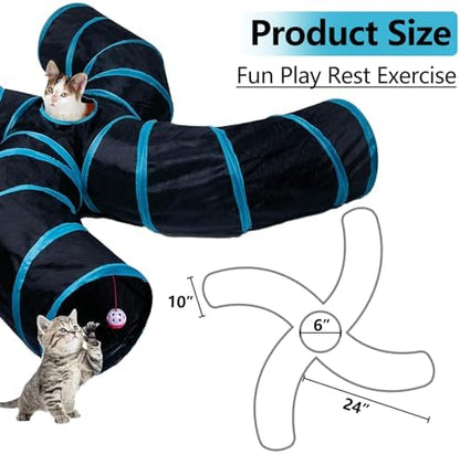 EGETOTA Cat Tunnel for Indoor Cats Large, with Play Ball S-Shape 4 Way Collapsible Interactive Peek Hole Pet Tube Toys, Puppy, Kitty, Kitten, Rabbit (S4 - Black & Blue) - Image 5