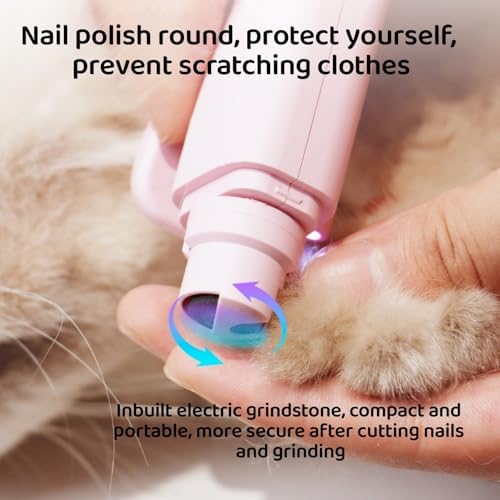 Quiet 2 in 1 Dog Nail Clippers & Cat Claw Trimmers,USB Rechargeable Claw Clippers for Small Medium Dogs and Cats,Cordless Safe Guard Nail Grinder with LED Lights Pink - Image 7
