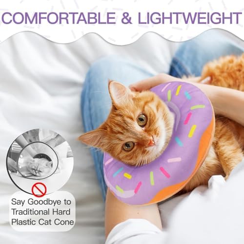 Cat Cone Collar Soft, Cute Cat Donut Collar After Surgery, Adjustable Kitten Recovery Cones to Stop Licking, Lightweight Neck Elizabethan Collars for Cats Kittens (Purple, Large) - Image 4
