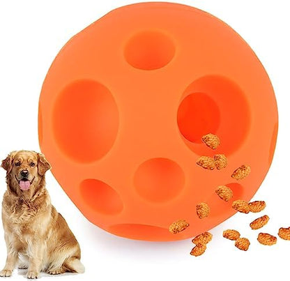 Evan Dog Toy Balls, 5 Inch Treat Tricky Ball Food Dispensing Toys Tricky Fun Interactive Dog Toy Food Dispenser Toy Puzzle Toy Ball Dog Chew Toys Ball for Large Medium Slow Feeder Dog Bowls（Orange） by VEEBELL