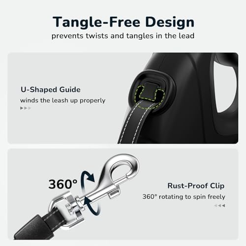 Pecute 32ft Retractable Dog Leash with Reflective Strips, 360° Tangle-Free, One-Button Control & Sturdiness Nylon Material, Long Leash Retractable with Poop Bag Holder for Medium Large Dog - Image 4