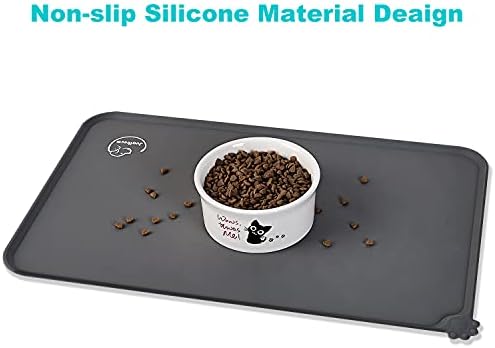 Silicone Waterproof Dog Cat Pet Feeding Mats, Non Slip, Easy Clean Pet Dog Cat Bowl Mats Placemat (28" x 24") Grey - Image 5