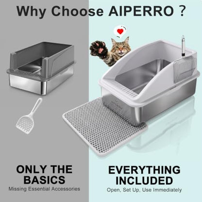 AIPERRO Stainless Steel Litter Box | XL Enclosed Cat Litter Boxes with Lid - Image 3