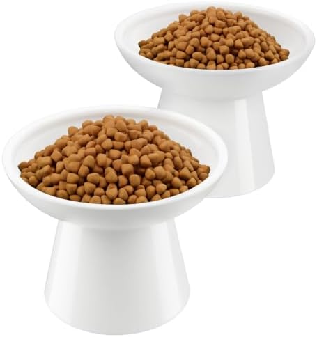 LoeJan Ceramic Raised Cat Bowls, 2 Pack Elevated Cat Food & Water Bowls Set by LoeJan