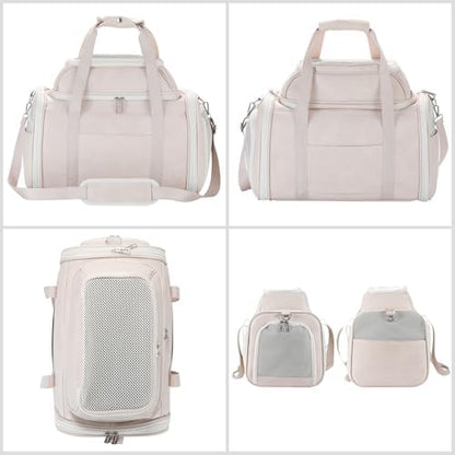 Premium Leather Top Expandable Pet Carrier for Small Dogs & Cats Under 15 lbs, Airline Approved Collapsible Soft-Sided Luxury Travel Bag Beige - Image 3