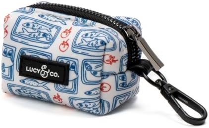 Lucy & Co. Tinned Fish Dog Poop Bag Holder and Dispenser, Clips to Leash, Water-Repellent Neoprene, Includes Refill Roll by LucyCo