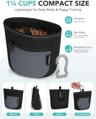 1¼-Cup Magnetic Closures Dog Training Treat Pouch with Clip (Gray) - Image 2