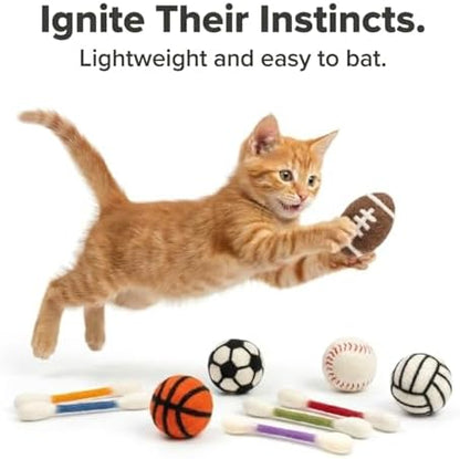 Glaciart One Cat Qtip Toy Set, 5 Pcs Wool Felt Cat Sport Balls (1.5 Inch) & 6 Pcs Cotton Swab Cat Toys, Natural Wool Cat Toys for Indoor Cats - Image 2