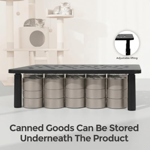 Raised Automatic Cat Feeder Stand for Double Bowl Feeders, Carbon Steel 14.57 x 9.25 in, 3 Adjustable Heights 3.94-5.5 in, Non-Slip, Fits Feeders & Water Dispensers, No-Drill (Black) - Image 7