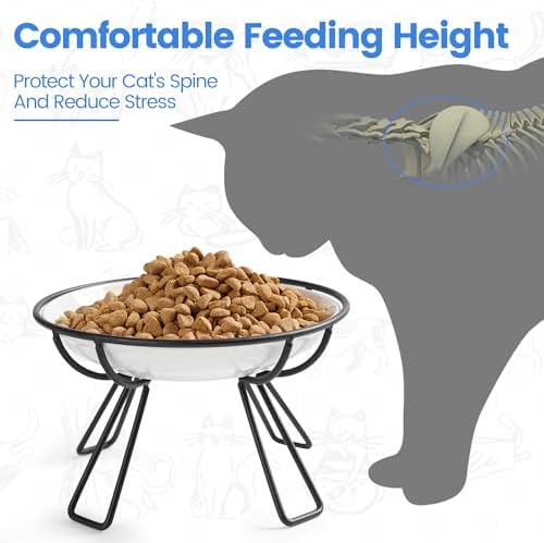Ceramic Elevated Cat Bowls - Whisker Friendly, Anti-Vomiting, Stylish & Hygienic Cat Bowl Set (Line Cat, 2 Pack) - Image 2