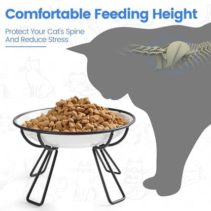 Ceramic Elevated Cat Bowls - Whisker Friendly, Anti-Vomiting, Stylish & Hygienic Cat Bowl Set (Line Cat, 2 Pack) - Image 2
