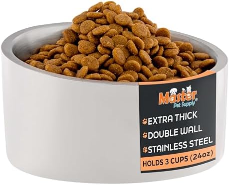 Master Pet Supply Stainless Steel Slanted Dog Cat Food Bowl 24 oz White by MasterPetSupply