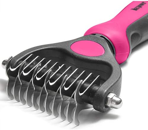 Maxpower Planet Pet Grooming Brush - Double Sided Undercoat Rake for Dogs & Cats, Extra Wide Brush to Reduce Shedding by 95% (Pink, S) - Image 2
