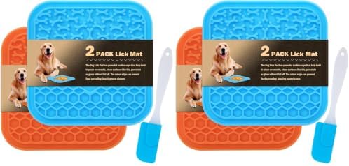Lick Mat for Dogs - Slow Feeder Licking Mat with Suction Cups for Peanut Butter, Food Treats & Yogurt - 4 Pack by MooonGem