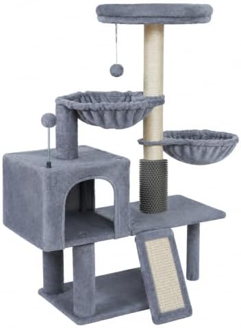 Smouatou Cat Tree with Cat Condo and Two Hammocks, Cat Tower with Scratching Posts and Scratching Pads Cat Toys, Grey - Image 2