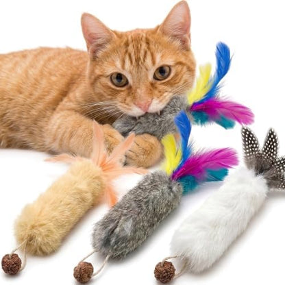 6 PCS Cat Rabbit Feather Fur Silvervine Crinkle Kicker Play Toy for Cats Indoor by YTSKJ
