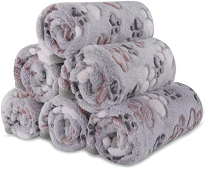 BVAGSS 6 Pack Small Dog Blanket, Super Soft Warm Pet Cover Blankets, Paw Print Puppy Fleece Flannel Blanket for Small Medium Dogs and Cats MW003 by BVAGSS