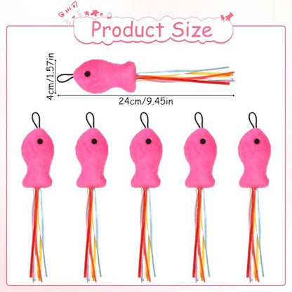 5 Pcs Cat Toys Rose Red Fish, Premium Cat Wand Toy Accessories with Ribbons Catnip Toys for Indoor Cats Exercise and Play - Image 2