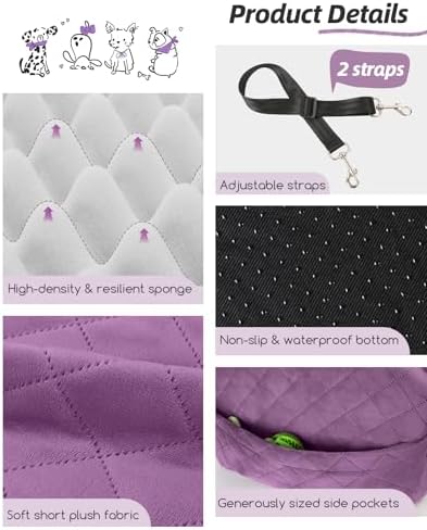 Lealchum Dog Booster Car Seat for Small/Medium Dogs,Puppy Portable Car Bed with Elevated Cushion,Fully Detachable and Washable,2 Storage Pockets,Easy to Install (Purple, Medium) - Image 4