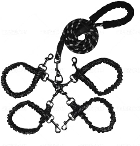 Dog Double Leashes,4-Dog Rope Bungee Four Leash - Tangle-Free Design with Padded Handle, 360° Swivel Control & Removable Feature for Walking Multiple Dogs by Y-ANNJYA