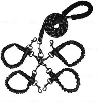 Dog Double Leashes,4-Dog Rope Bungee Four Leash - Tangle-Free Design with Padded Handle, 360° Swivel Control & Removable Feature for Walking Multiple Dogs by Y-ANNJYA