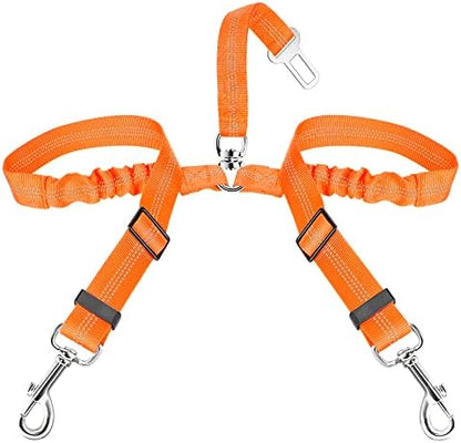 SlowTon Double Dog Seat Belt for Car with Elastic Bungee Buffer, Adjustable by SlowTon