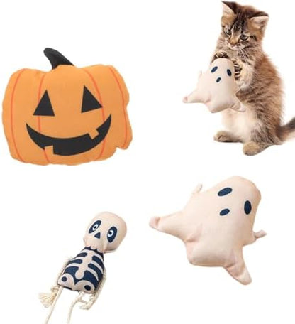 Halloween Cat Toys, Pumpkin Ghost Skeleton Catnip Toys for Cats Dogs Indoor, 3Pcs by Petta