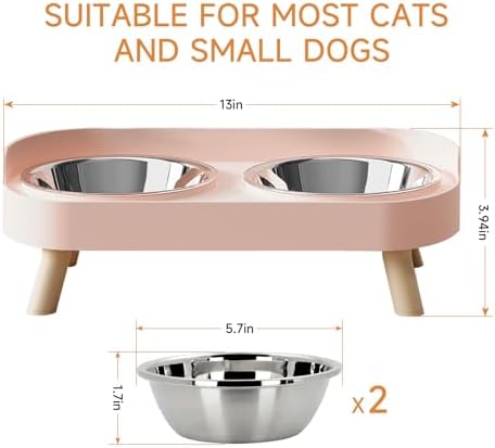 Elevated Cat Bowl, Raised Cat Food and Water Bowl Set for Indoor Cats, Splash Proof with 2 Stainless Steel Pet Food Bowls for Cats and Puppies, Whisker Fatigue and Dishwasher Safe - Pink - Image 6