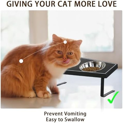 Cat Food Bowls Elevated, Gothic Cat Bowls, Raised Cat Bowls for Indoor Cats with Non-Slip Stand & Wood Board, Stainless Steel and Whisker Friendly Food Bowls - Image 5