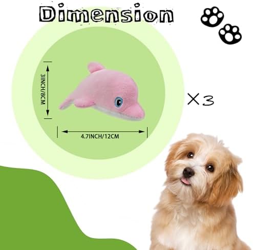 Dog Hide and Seek Toys Puppy Chew Squeaky Toys Plush Mushroom&Bamboo&Shell Hideout Stuffing with Squeakers Animals (3Pcs Squeaky Dolphin Pink) - Image 3