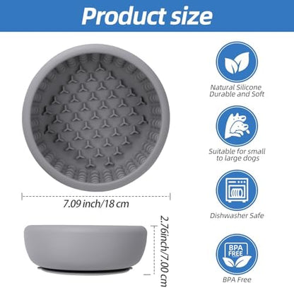 Dog Lick Bowl,Silicone Slow Feeder Bowls for Dogs ，Anxiety Relief Lick Mat for Dogs, Interactive and Enrichment Toys (Grey, Large) - Image 2