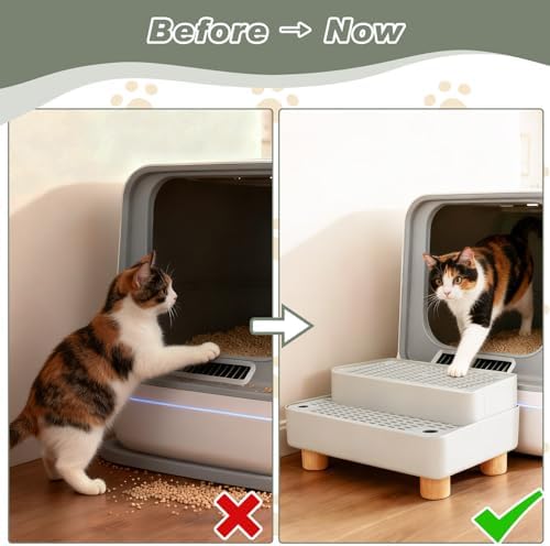 Elevated Cat Ramp for Litter Box, 2-Step Litter Trapper, Grey - Image 3