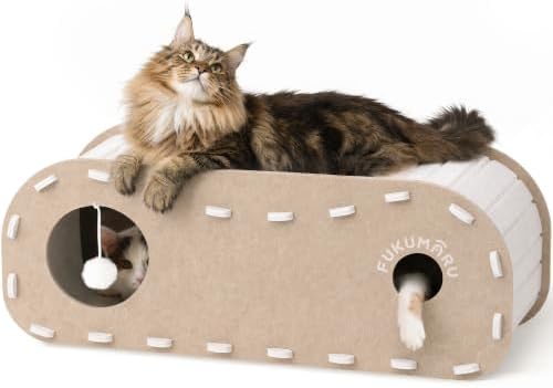 FUKUMARU Cat Bed Cave Tunnel, 31.5 Inch, Cat House Condo Indoor, Beige by FUKUMARU