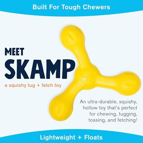 WEST PAW Zogoflex Air Skamp Tug-of-War Stick Dog Chew Toy – Hollow, Squishy Interactive Toy for Dogs, Puppies – for Chewing, Catch, Carry, Fetch, Dishwasher Safe, Latex-Free, 8.5", Dandelion Yellow - Image 2