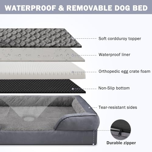 INVENHO Orthopedic Dog Beds Large Sized, XL Washable Dog Sofa with Egg-Crate Foam, Waterproof Lining and Non-Skid Bottom - Image 4