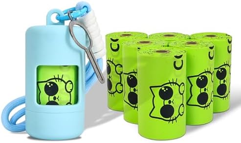 Dog Poop Bags with Dispenser & Holder, Guaranteed Leak Proof, Unscented Extra Thick Heavy Duty Tear-resistant 18-Micron Waste Bag Refill Rolls (SykBlue (105-Bags, 1-Dispenser)) by COOCAT
