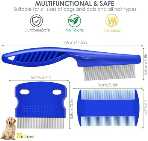4 Pack Dog Grooming Comb, Pet Flea Lice Combs, Stainless Steel Cat Combs with Rounded Teeth, Double Sided Professional Pet Tear Stain Remover, Dematting Tool for Small, Medium & Large Pets - Image 2