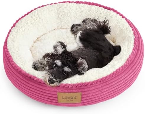 Love's cabin Round Donut Cat and Dog Cushion Bed, 24in Pet Bed for Small or Medium Dogs, Anti-Slip & Water-Resistant Bottom, Soft Durable Fabric Pet Beds, Washable Calming Cat Bed Hot Pink by Lovescabin