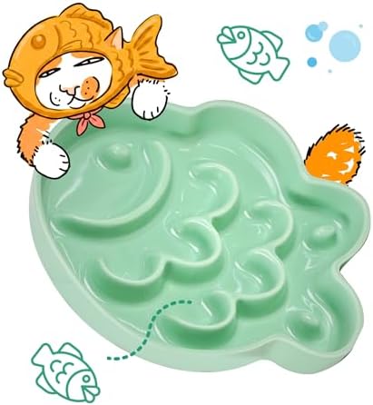 Ceramic Cat Slow Feeder Bowl - Shallow Whisker Friendly Cat Plate for Dry and Wet Food - Puzzle Feeder for Slow Eating - Helps Reduce Vomiting - Microwave & Dishwasher Safe -Non Slip(Green,6.3''W) by Tafelf