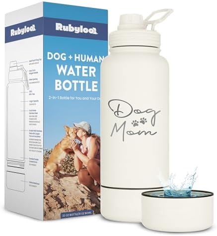 Rubyloo Dog Mom Water Bottle with Detachable Bowl for Dog Lovers by Rubyloo