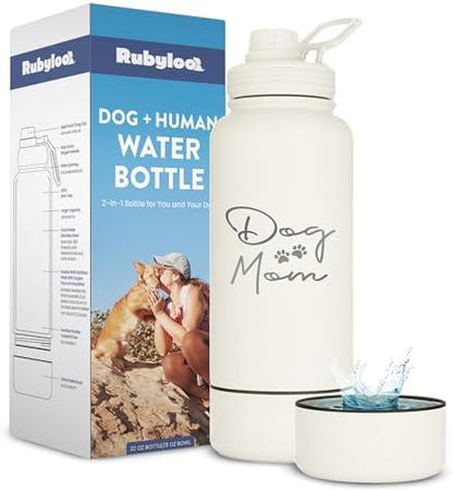 Rubyloo Dog Mom Water Bottle with Detachable Bowl for Dog Lovers by Rubyloo